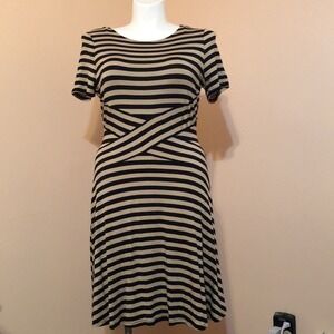 Black beige fit & flare striped midi dress TRULLI Soft jersey XL flattering punk